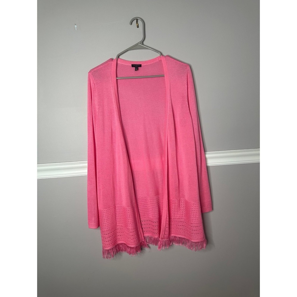 Talbots Long open cardigan sweater Pink Sz LP Fringe hem Lightweight Summer